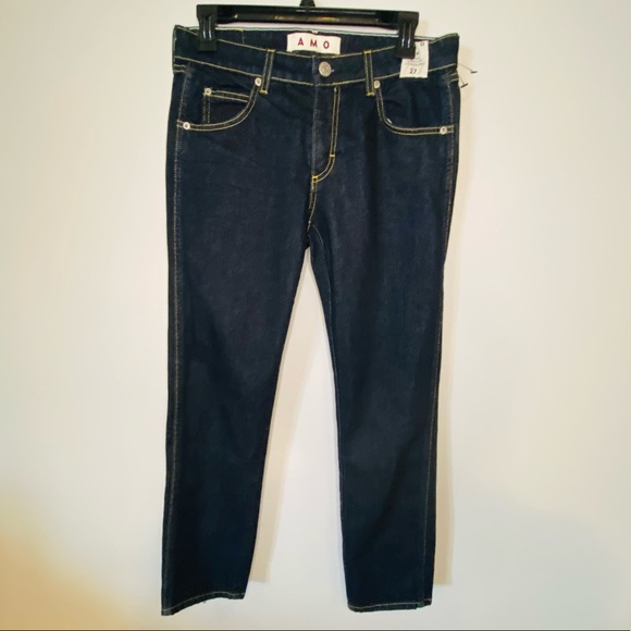 NWT AMO Bow Mid-Rise Straight Dark Blue Cropped Jeans - Picture 4 of 9